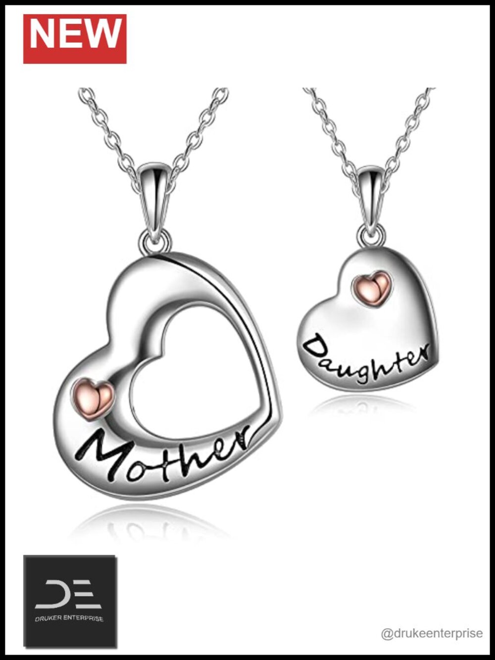 Sterling Silver Mother Daughter Necklace Pendant Set